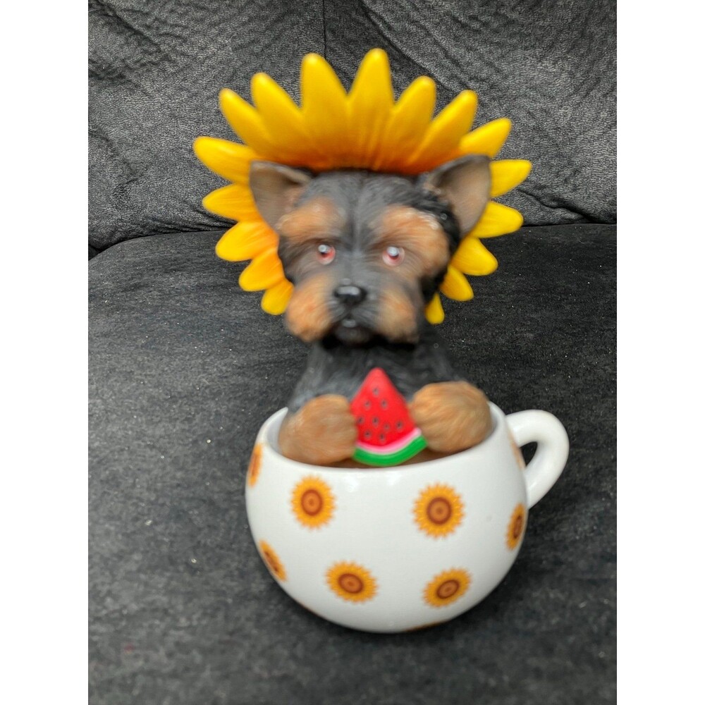 Hamilton Collection Cups of Affection Yorkie Dog Figurine Bright As The Sun